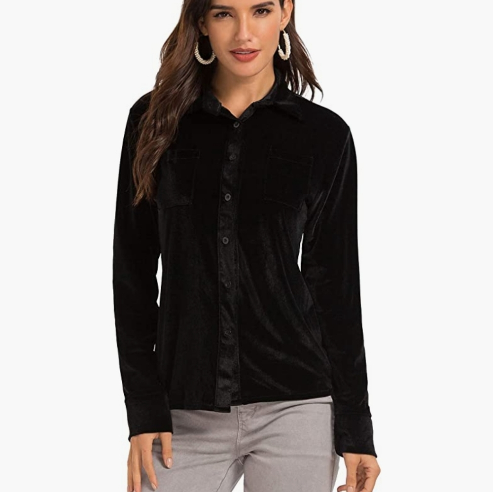 Button down velour/velvet shirt